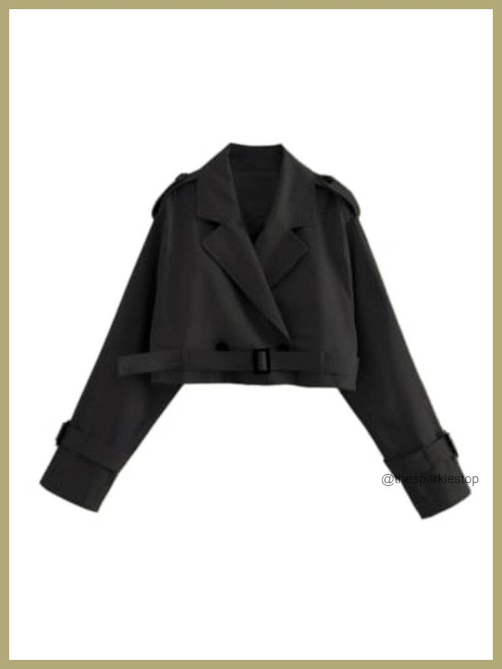 Cropped Trench Coat Women Double Breasted Short Jacket Lapel Collar Polyester